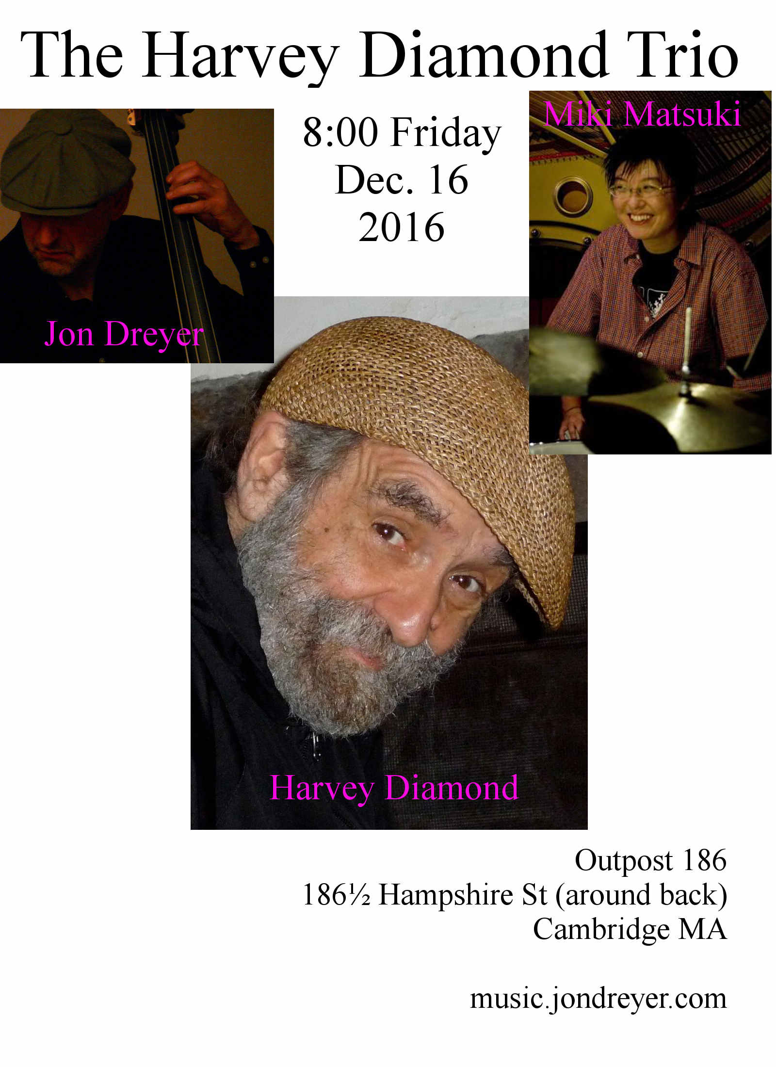 Flyer for Nov 4 2016 Harvey Diamond Trio